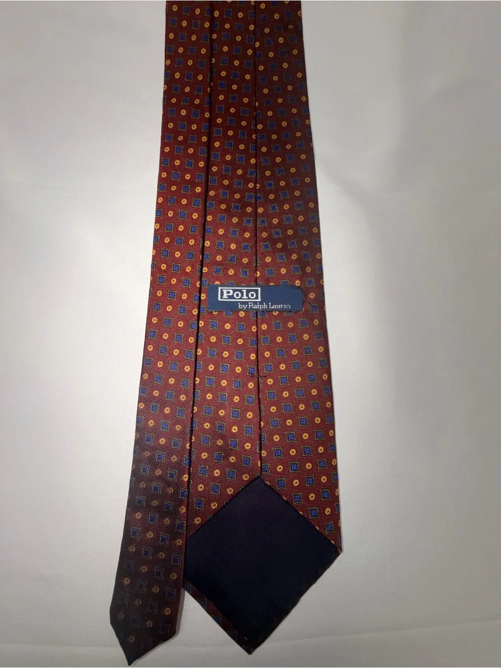 Vintage Polo Ralph Lauren Silk Tie Burgundy Geometric USA